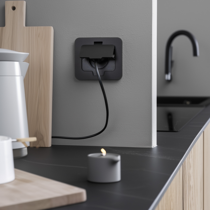 Екстериорен вграден под контакт IP55 черен правоъгълен