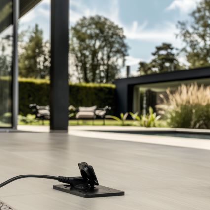 Екстериорен вграден под двоен контакт IP55 черен правоъгълен