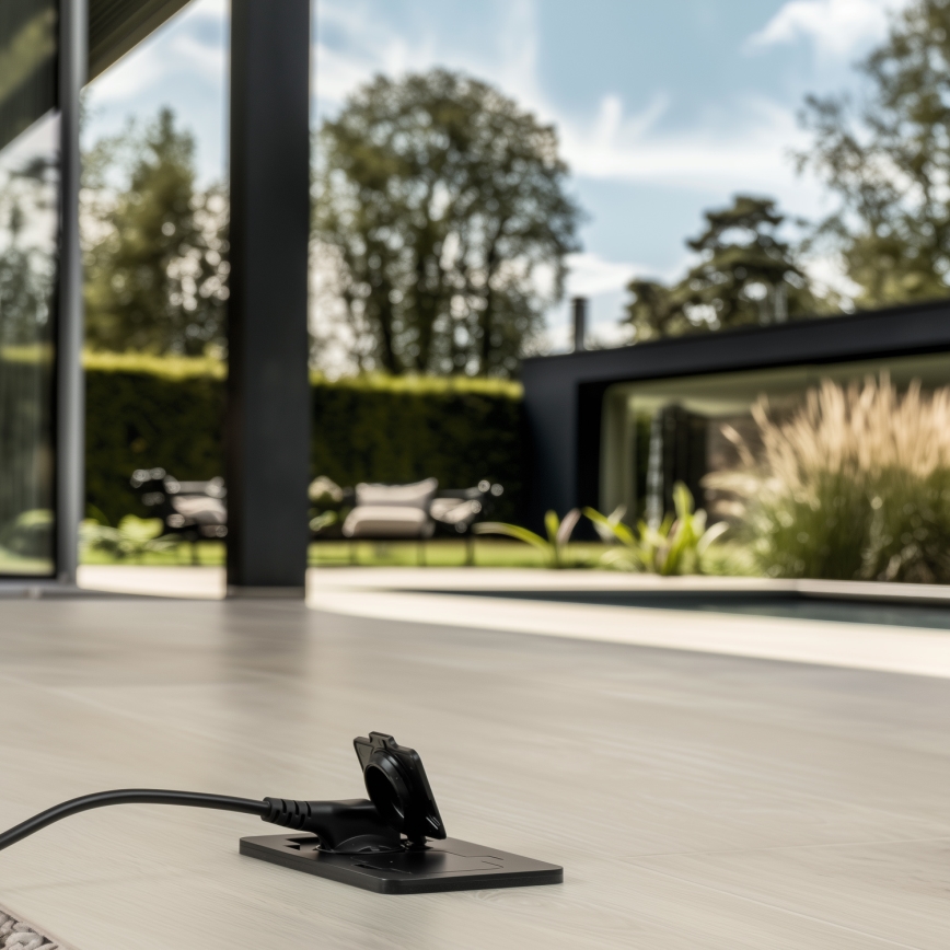 Екстериорен вграден под двоен контакт IP55 черен правоъгълен