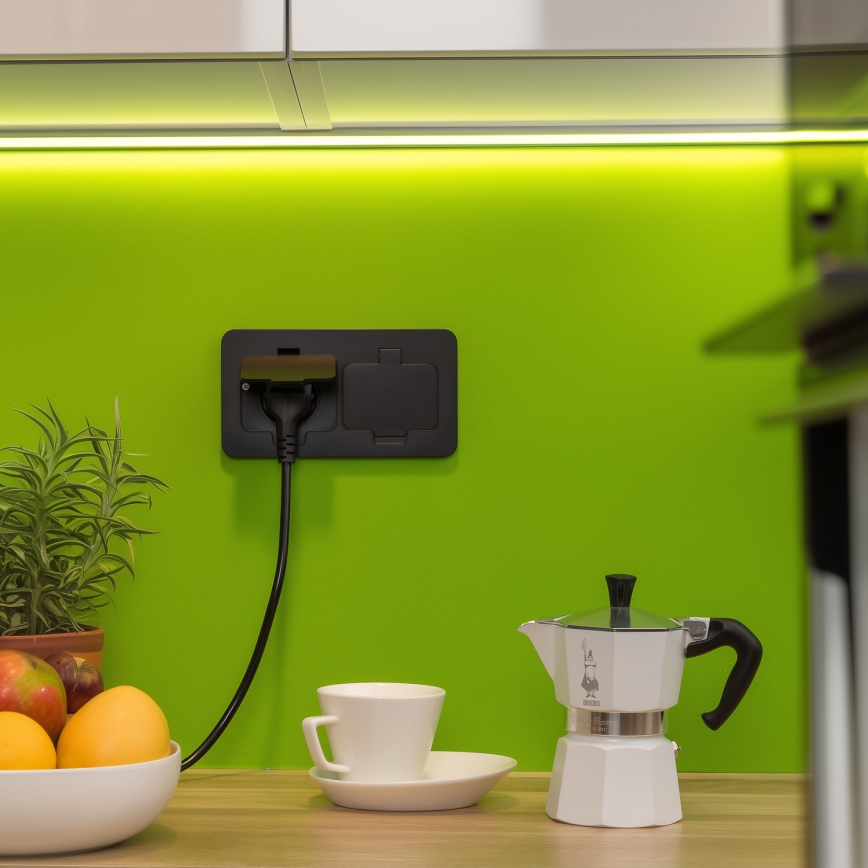 Екстериорен вграден под двоен контакт IP55 черен правоъгълен