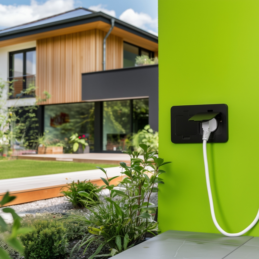 Екстериорен вграден под двоен контакт IP55 черен правоъгълен