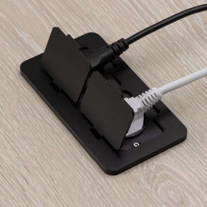 Екстериорен вграден под двоен контакт IP55 черен правоъгълен