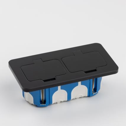 Екстериорен вграден под двоен контакт IP55 черен правоъгълен