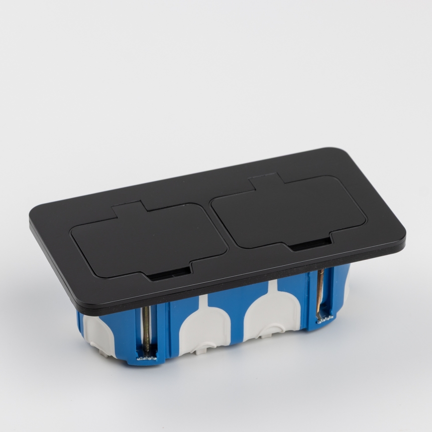 Екстериорен вграден под двоен контакт IP55 черен правоъгълен