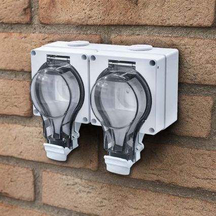 Двойна розетка IP66 за влажни помещения 230V/16A – водонепромокаема и прахозащитна