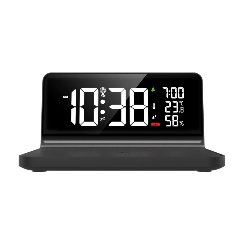 Solight CA06 - LED Будилник с LCD дисплей и безжично зареждане Qi LED/10W/230V