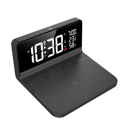 LED будилник с LCD дисплей и безжично зареждане Qi LED/10W/230V