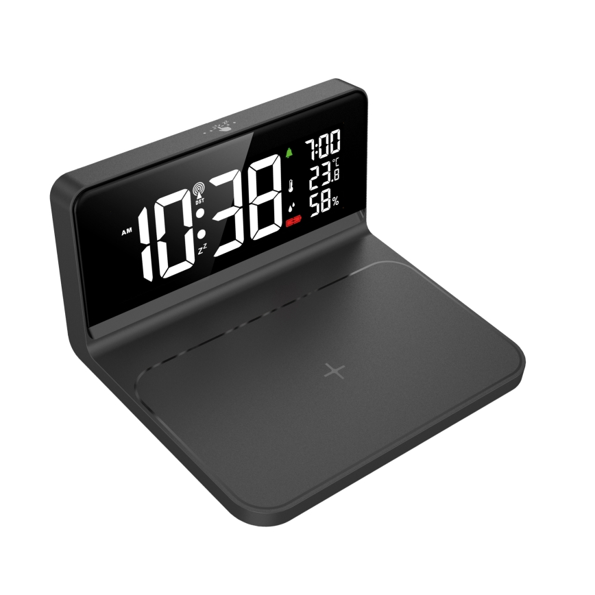 LED будилник с LCD дисплей и безжично зареждане Qi LED/10W/230V