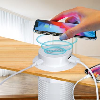 Вградено безжично зарядно устройство + USB A+C бял