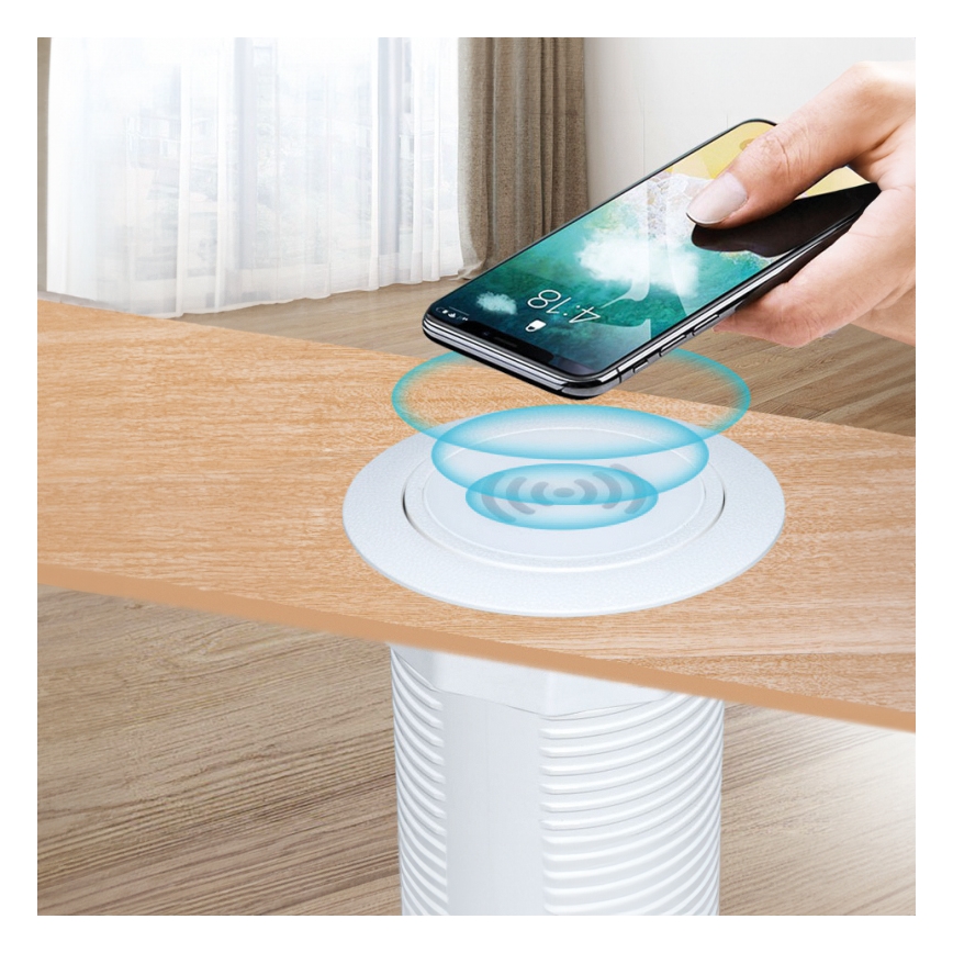 Вградено безжично зарядно устройство + USB A+C бял