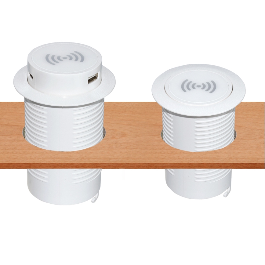 Вградено безжично зарядно устройство + USB A+C бял