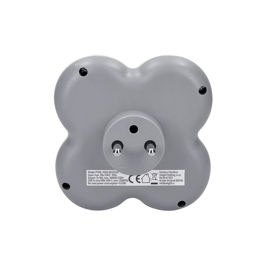 Разклонител 3x 16A + 20W бързо зарядно USB-A и USB-C