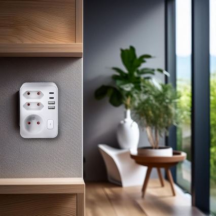 Разклонителна розетка 1x16A + 2x2,5A с 2x USB A+C зарядно, бяла