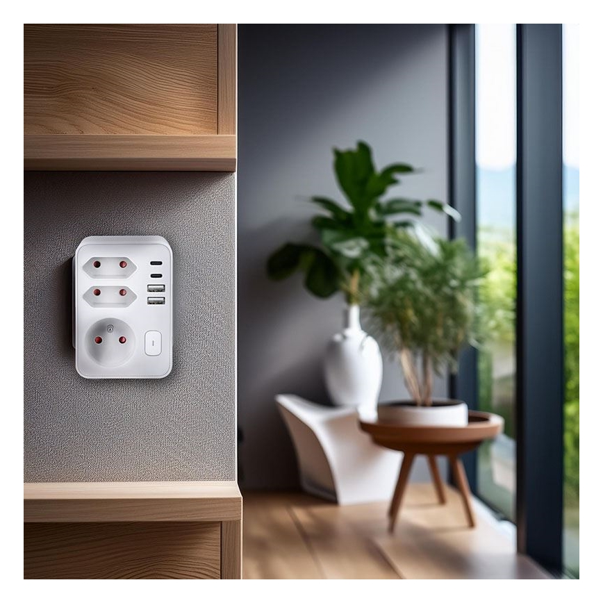 Разклонителна розетка 1x16A + 2x2,5A с 2x USB A+C зарядно, бяла