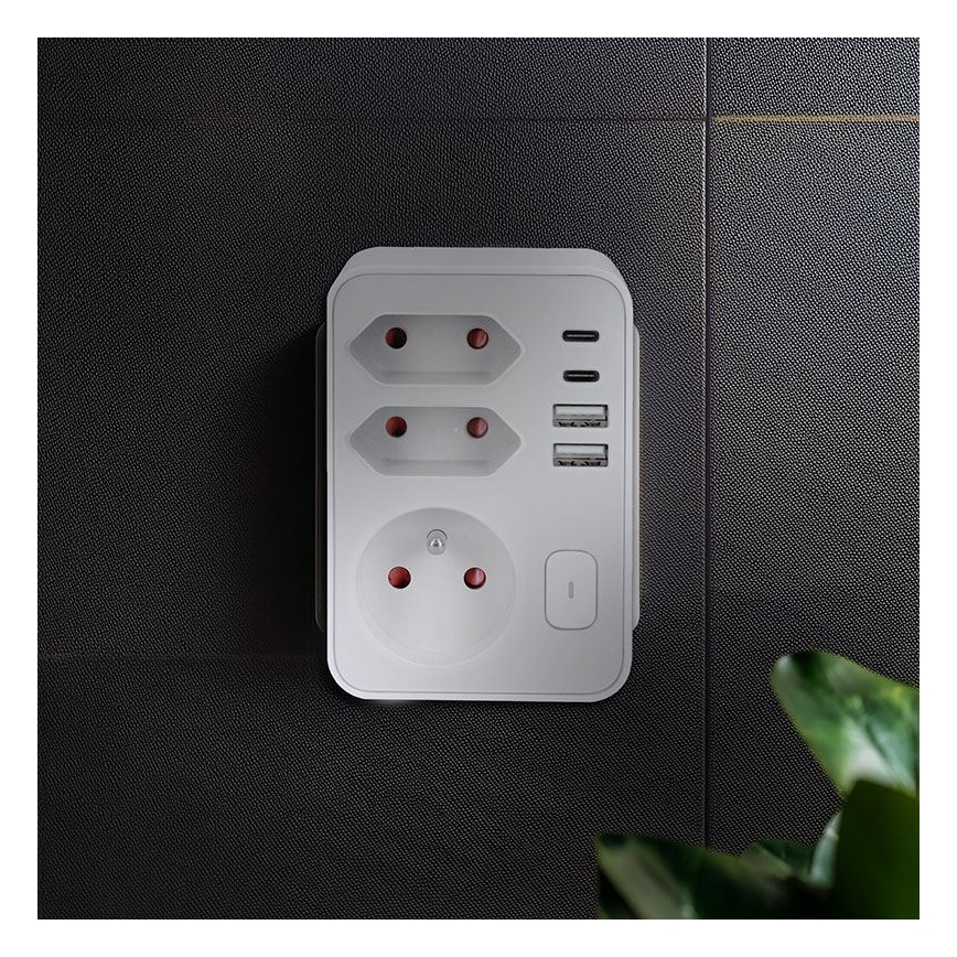 Разклонителна розетка 1x16A + 2x2,5A с 2x USB A+C зарядно, бяла
