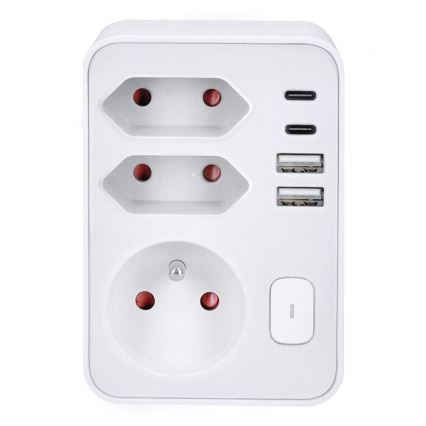 Разклонителна розетка 1x16A + 2x2,5A с 2x USB A+C зарядно, бяла