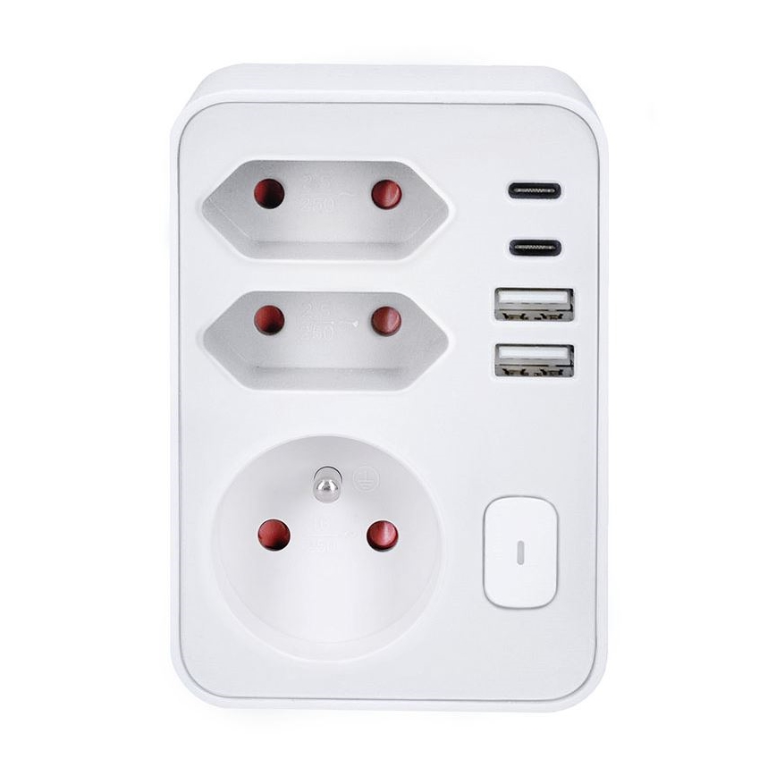 Разклонителна розетка 1x16A + 2x2,5A с 2x USB A+C зарядно, бяла