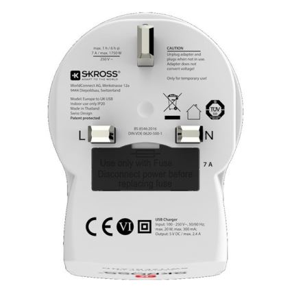 Адаптер за пътуване за Обединеното Кралство 230V + 2 бр. USB порт