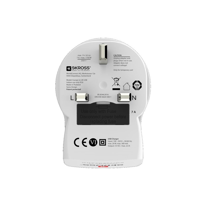 Адаптер за пътуване за Обединеното Кралство 230V + 2 бр. USB порт