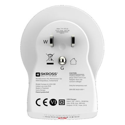 Адаптер за пътуване за САЩ 230V + 2бр. USB порт