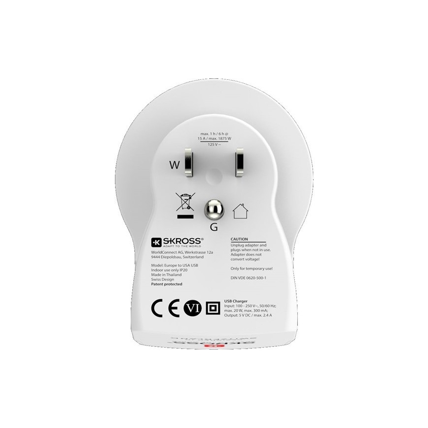 Адаптер за пътуване за САЩ 230V + 2бр. USB порт