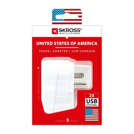 Адаптер за пътуване за САЩ 230V + 2бр. USB порт
