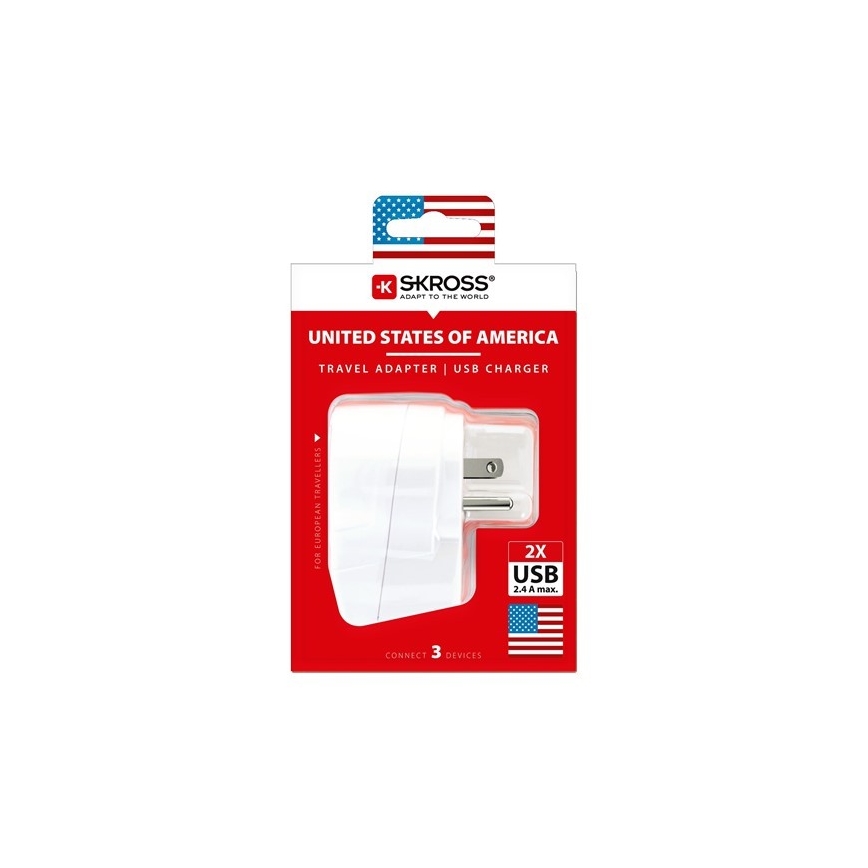 Адаптер за пътуване за САЩ 230V + 2бр. USB порт