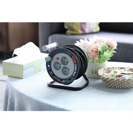 Удължител на макара, 3 гнезда, 12 м