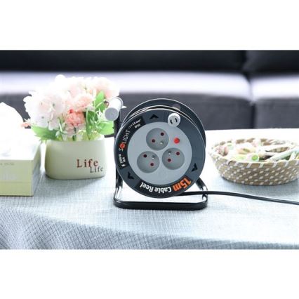 Удължител на макара с 3 гнезда, 12 м