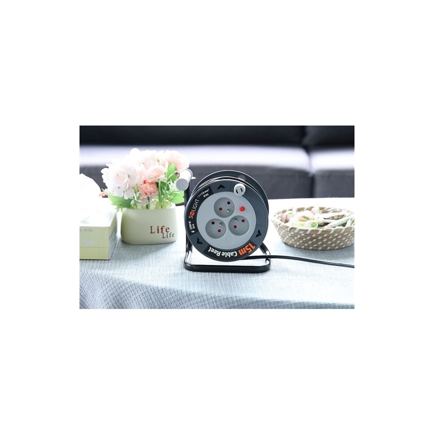 Удължител на макара с 3 гнезда, 12 м