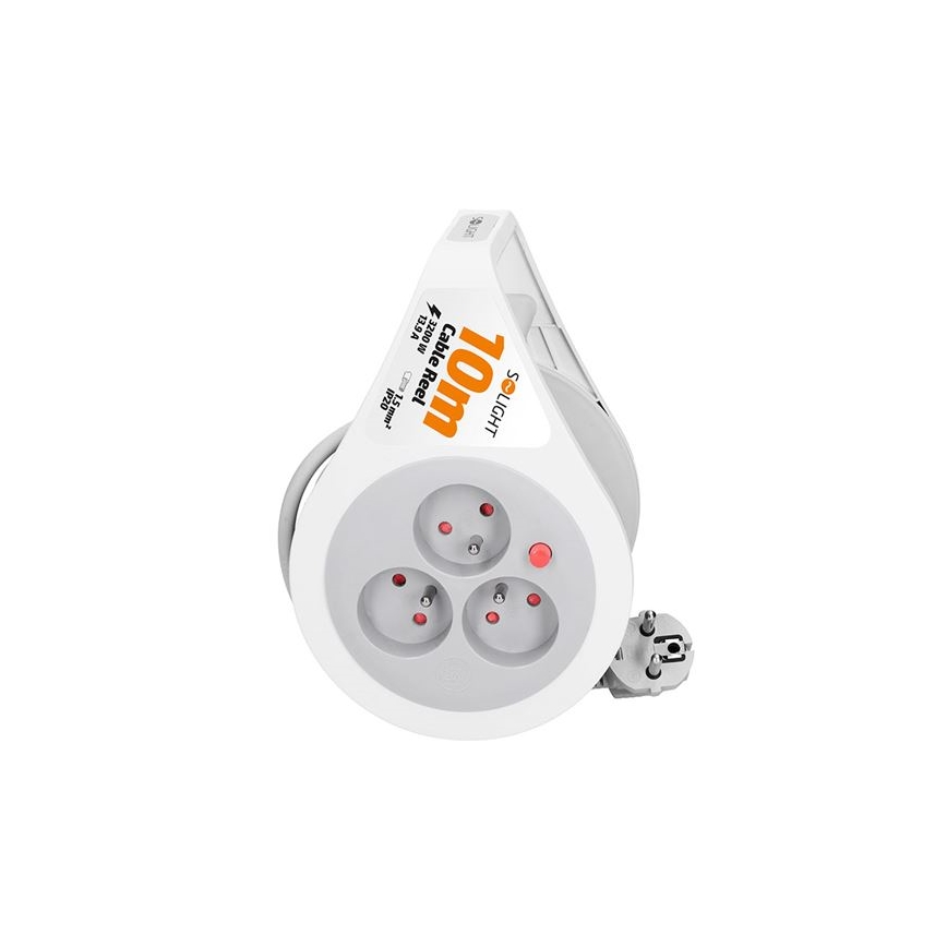 Удължител на макара с 3 гнезда, 10 m