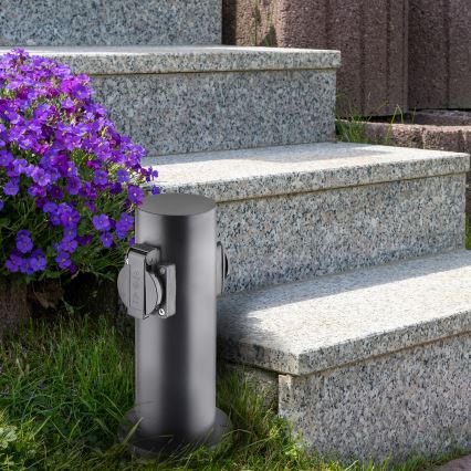 Външна колона с 2 гнезда 230V IP44, черна, кръгла