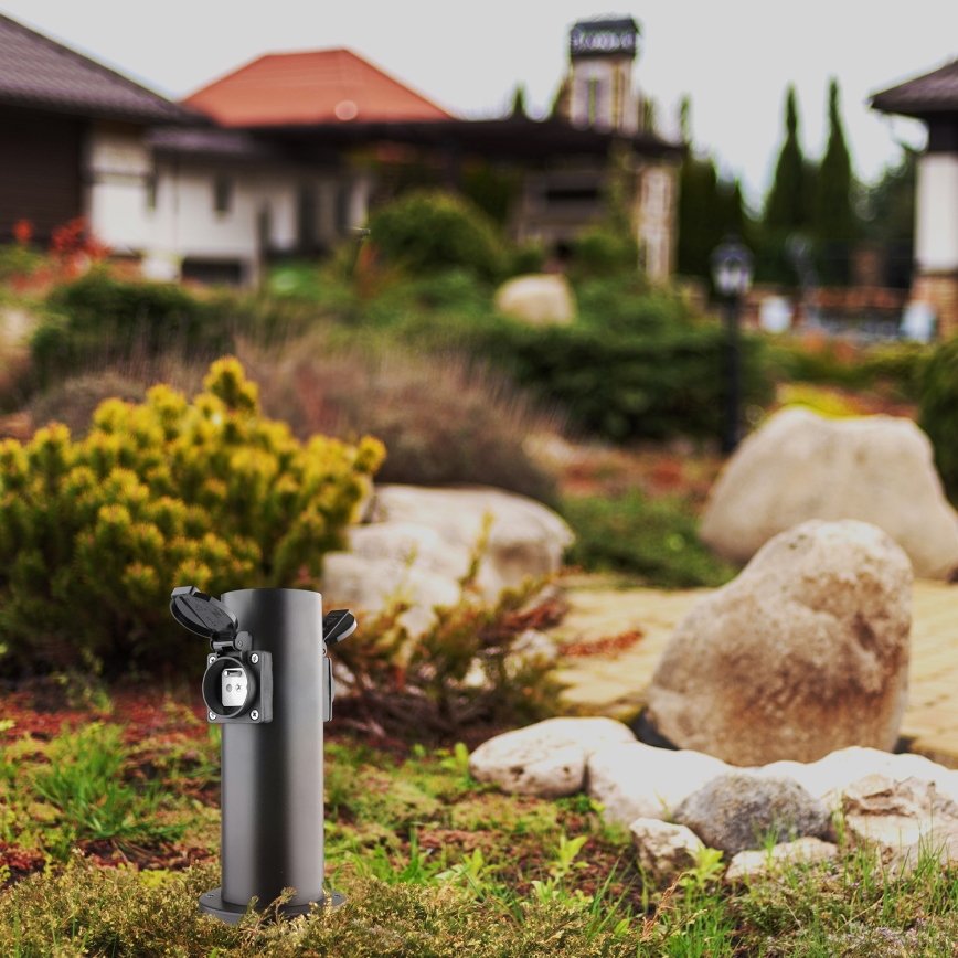 Външна колона с 2 гнезда 230V IP44, черна, кръгла