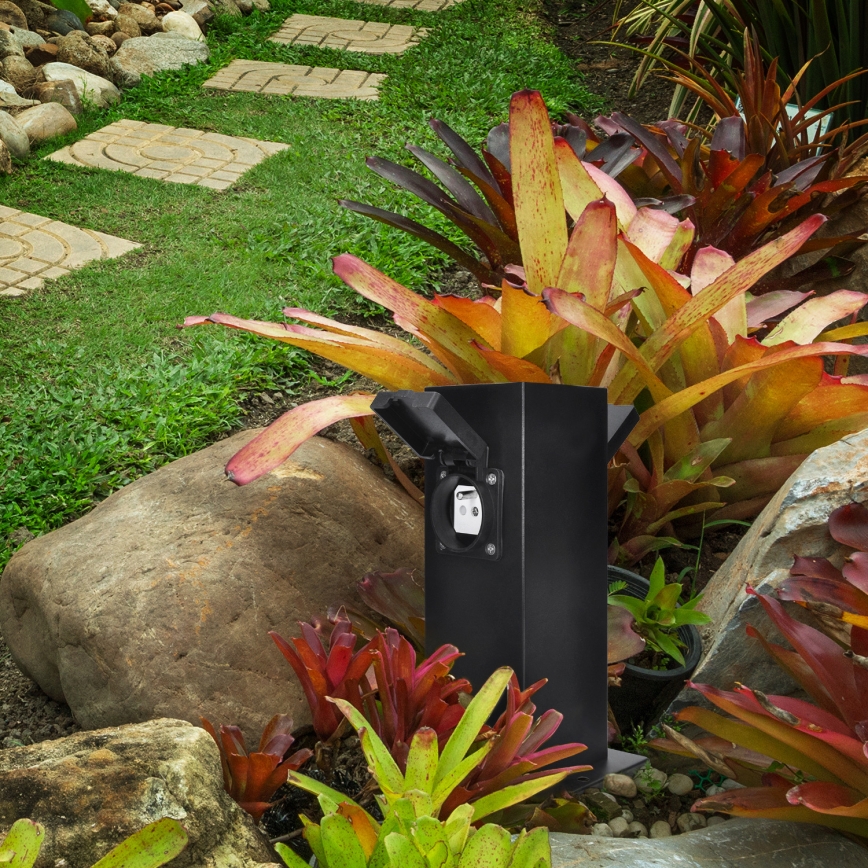 Външна колона с контакти 2x230V IP44, черна, правоъгълна