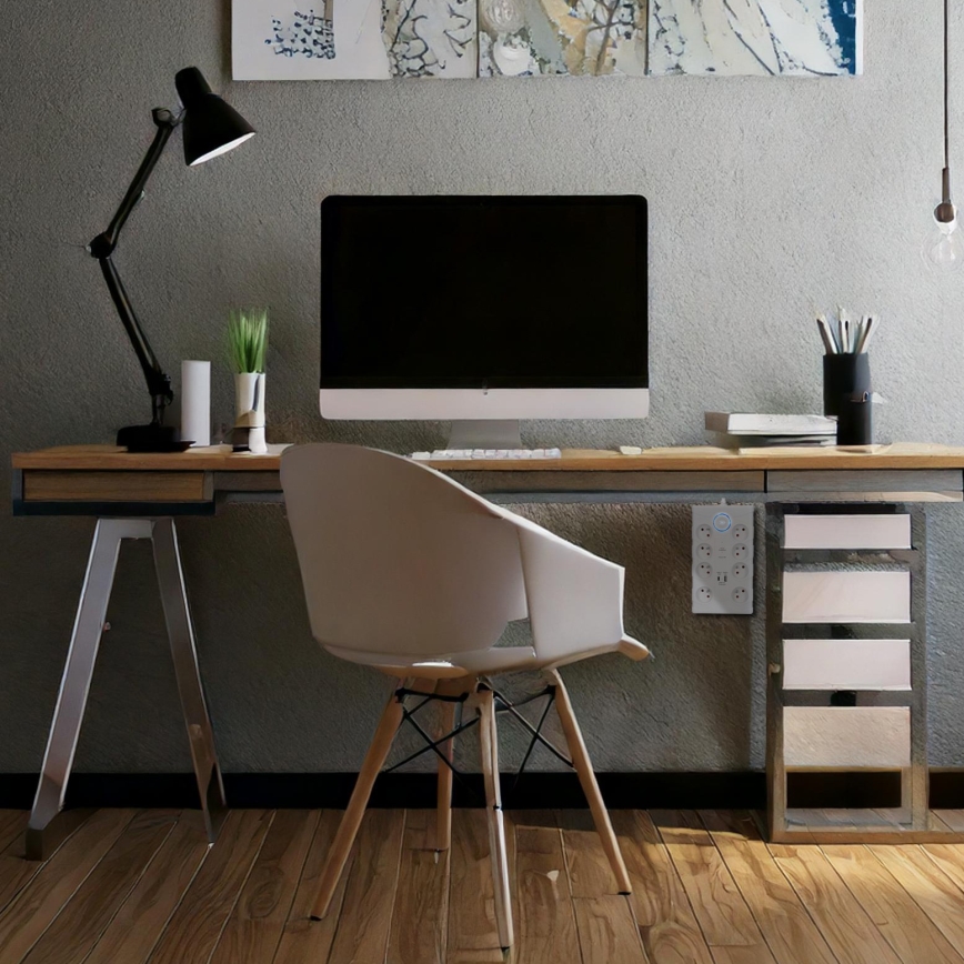 Разклонител с ключ и защита от пренапрежение, 8 гнезда, Тип E + 1xUSB-A + 1xUSB-C 2m бял