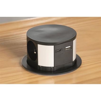 Solight PP100USBC-B - Настолна колона с контакти 3x230V + 2xUSB черна