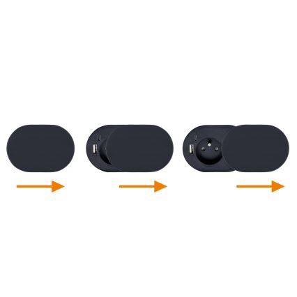 Вграден контакт с плъзгащ капак, 20W, 1x контакт + USB A+C, черен