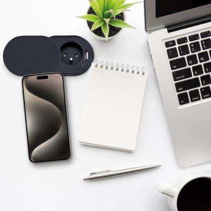 Вграден контакт с плъзгащ капак, 20W, 1x контакт + USB A+C, черен