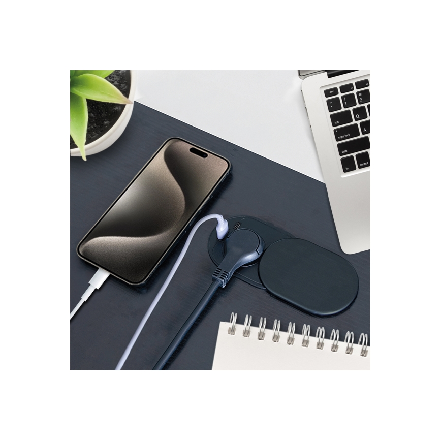 Вграден контакт с плъзгащ капак, 20W, 1x контакт + USB A+C, черен