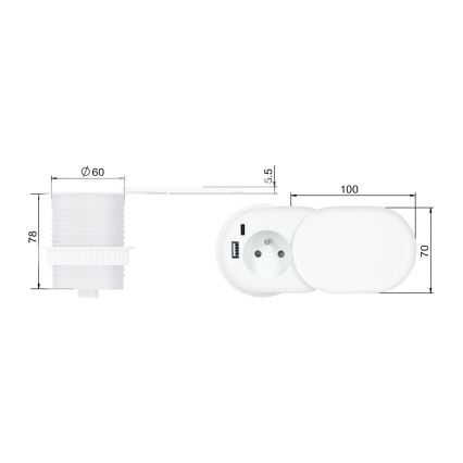 Вградена розетка с безжично зареждане 20W 1 гнездо + USB A+C бяла