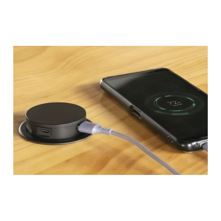 Настолен модул с контакти 3x230V + 2xUSB черен