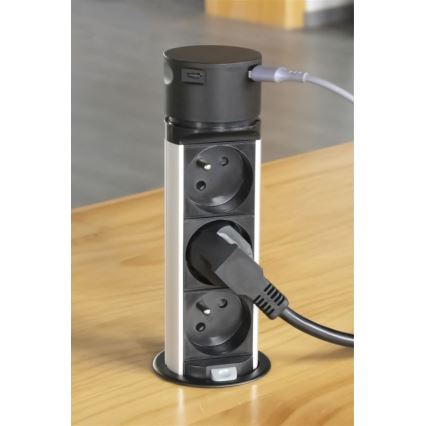 Настолен модул с контакти 3x230V + 2xUSB черен