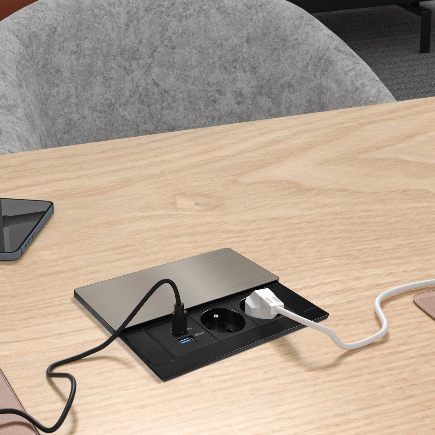 Вградена розетка с безжично зареждане 20W, 2 гнезда + USB-A + USB-C