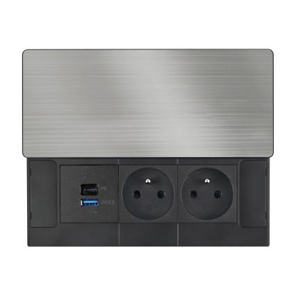 Вградена розетка с безжично зареждане 20W, 2 гнезда + USB-A + USB-C