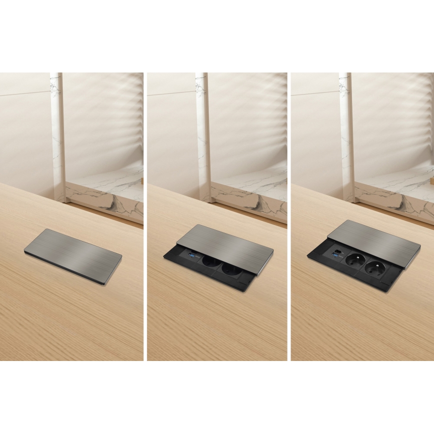 Вградена розетка с безжично зареждане 65W, двойна + USB-A + USB-C