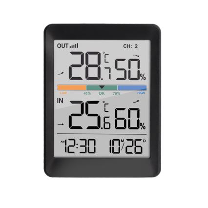 Метеорологична станция с будилник 2xAAA + 2xAAA черна