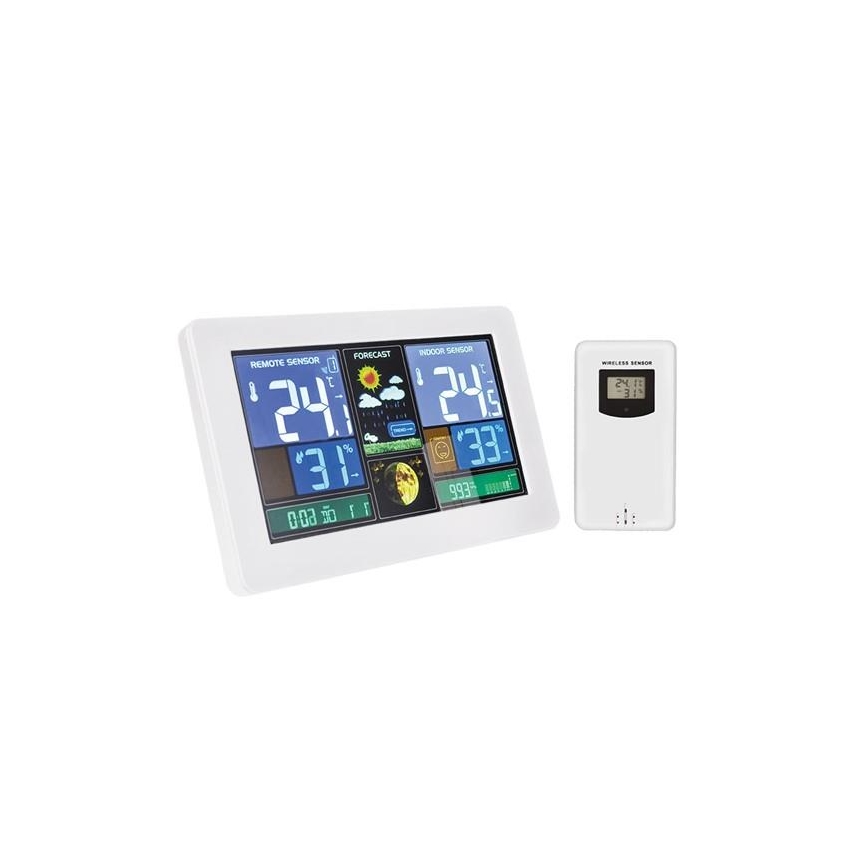Метеорологична станция с LCD дисплей USB зареждане 2xAAA/5V + 2xAAA бял