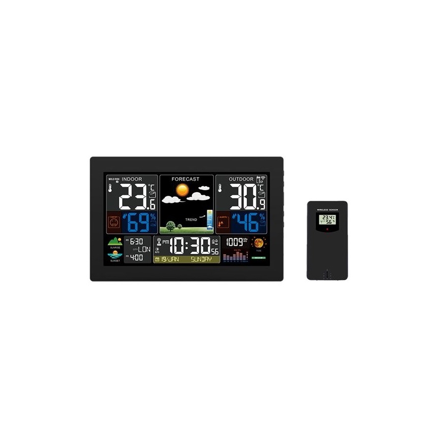 Метеорологична станция с цветен LCD дисплей 230V/2xAA + 2xAA