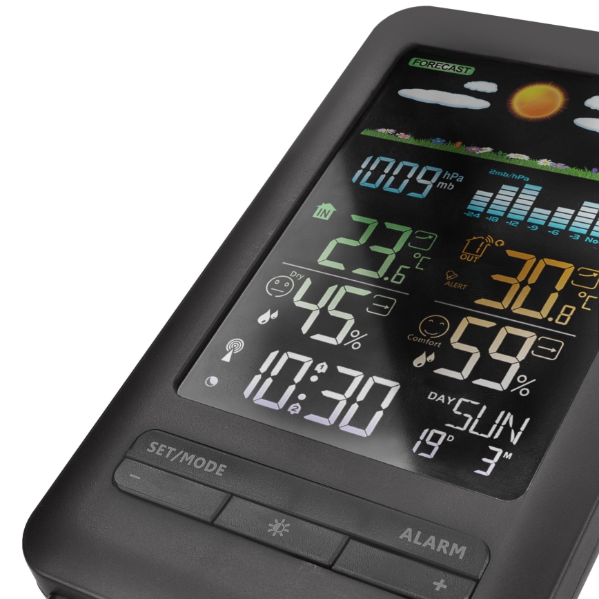 Метеорологична станция с LCD дисплей 2xAA + 2xAA черна