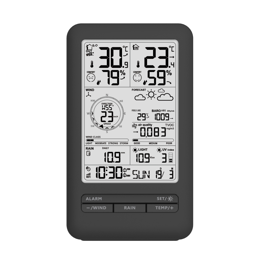 Професионална метеорологична станция с LCD дисплей 5V/2xAA + 3xAA + 2xAA Wi-Fi Tuya